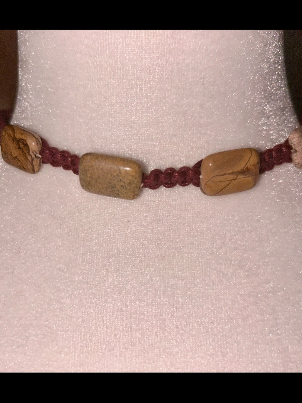 Free People Brown Jasper Beaded Choker with Maroon Cord